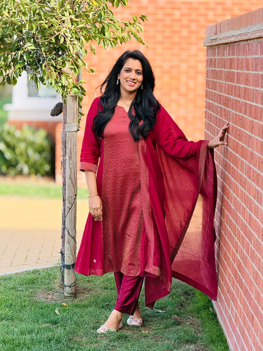 Premium Maroon Mulchanderi Anarkali