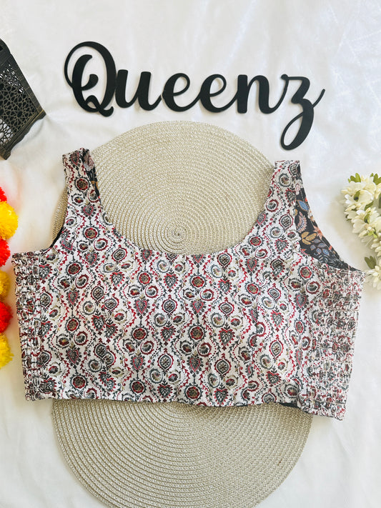 QB114- Ulta Pulta Printed Cotton Sleeveless Blouse