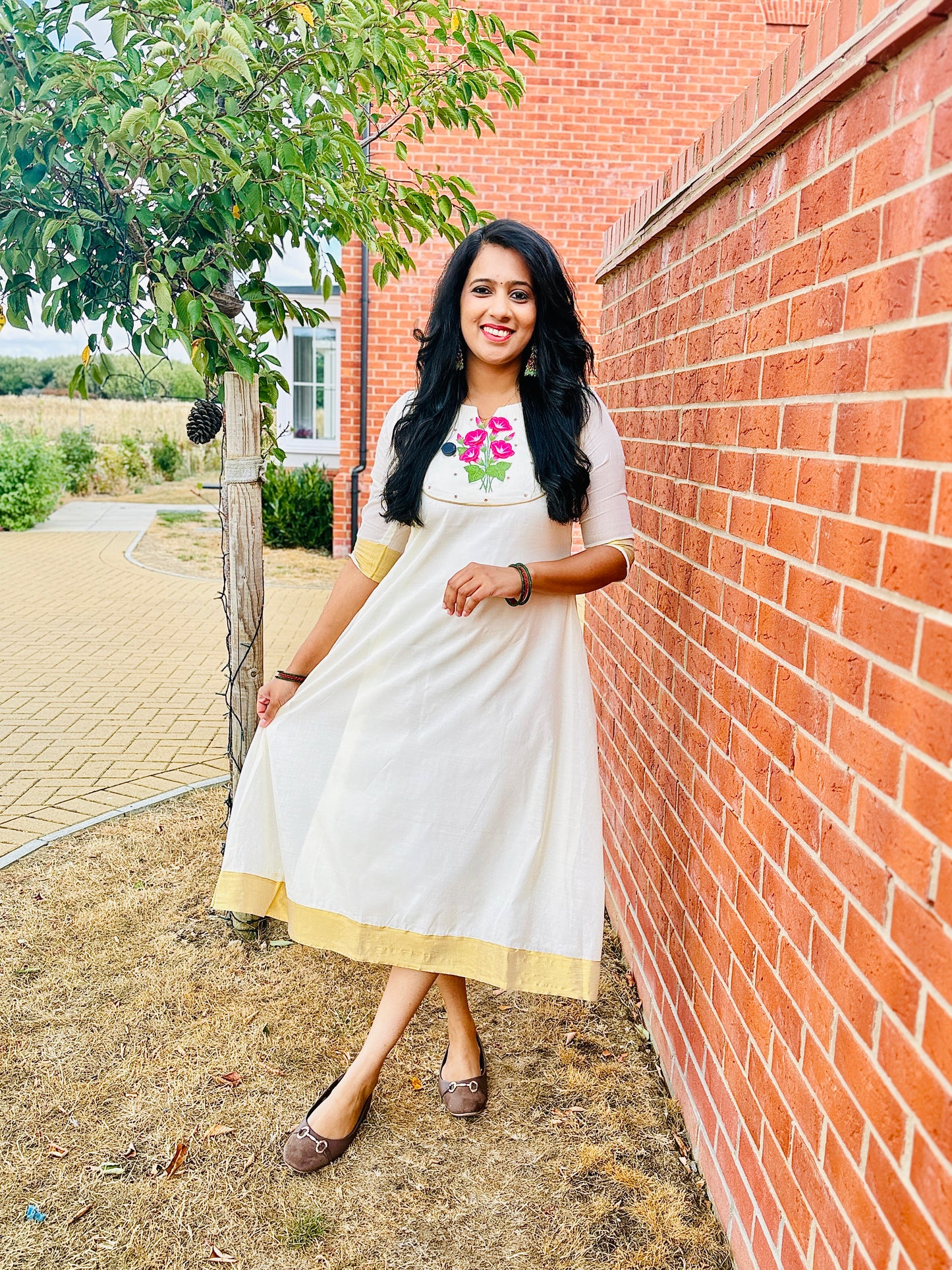 QS830- Onam Chembarathi Cotton Kurta