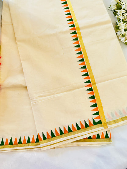 SS315 Green & Orange Temple Design Puliyilakkara Saree