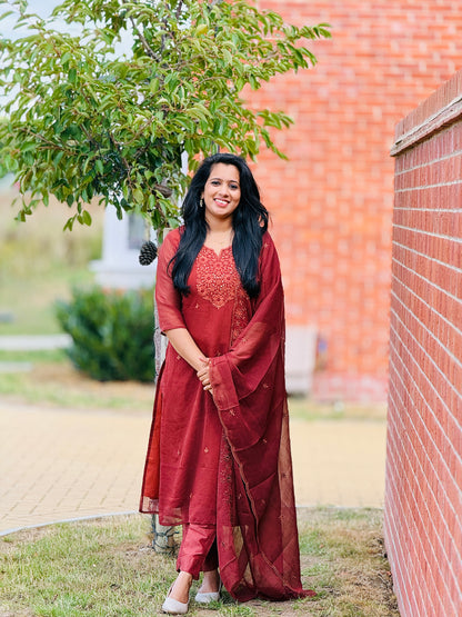 Crushed Organza Brown Chikankari Salwar