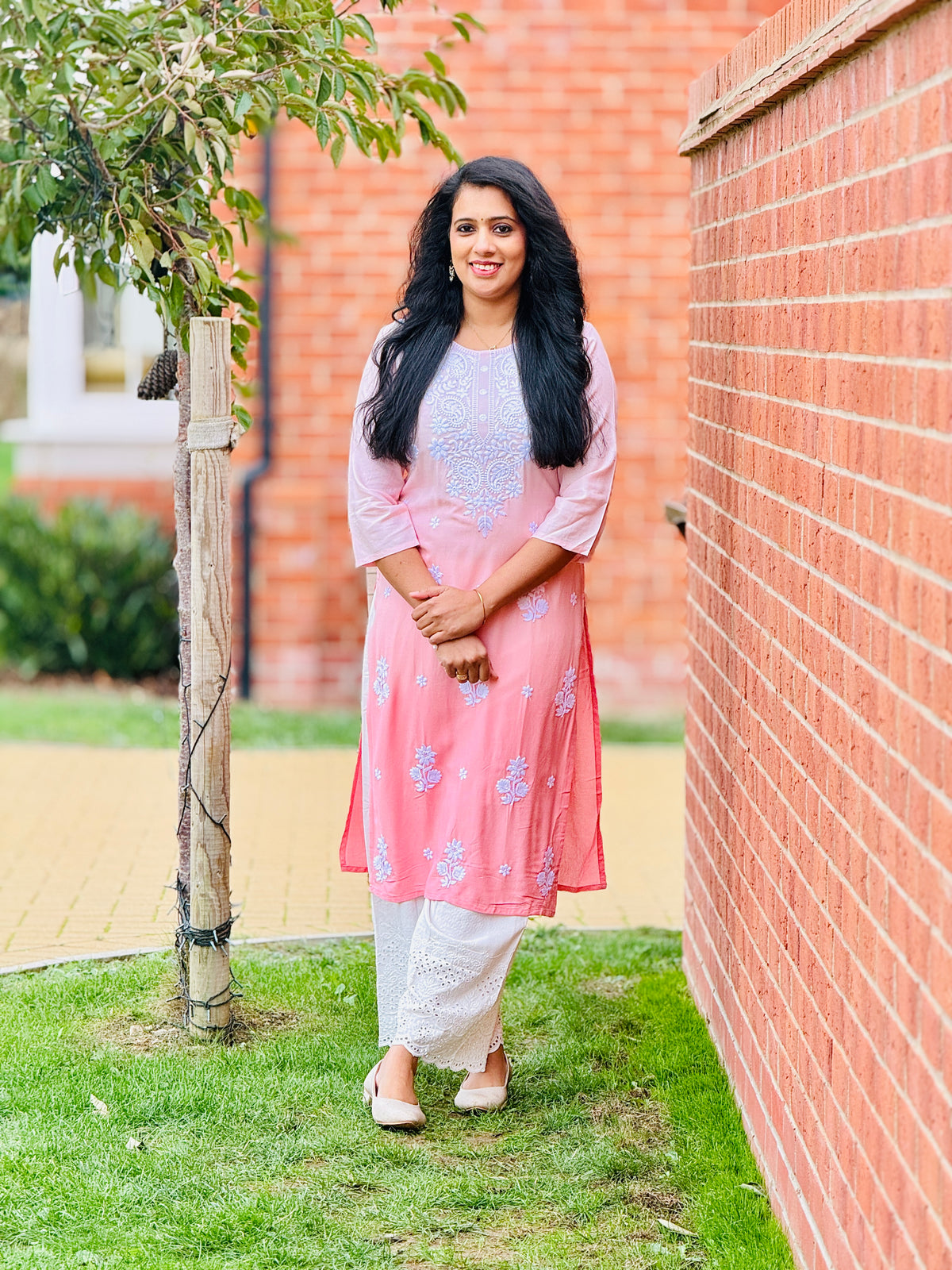 Peach Ombre Chikankari Coord Set