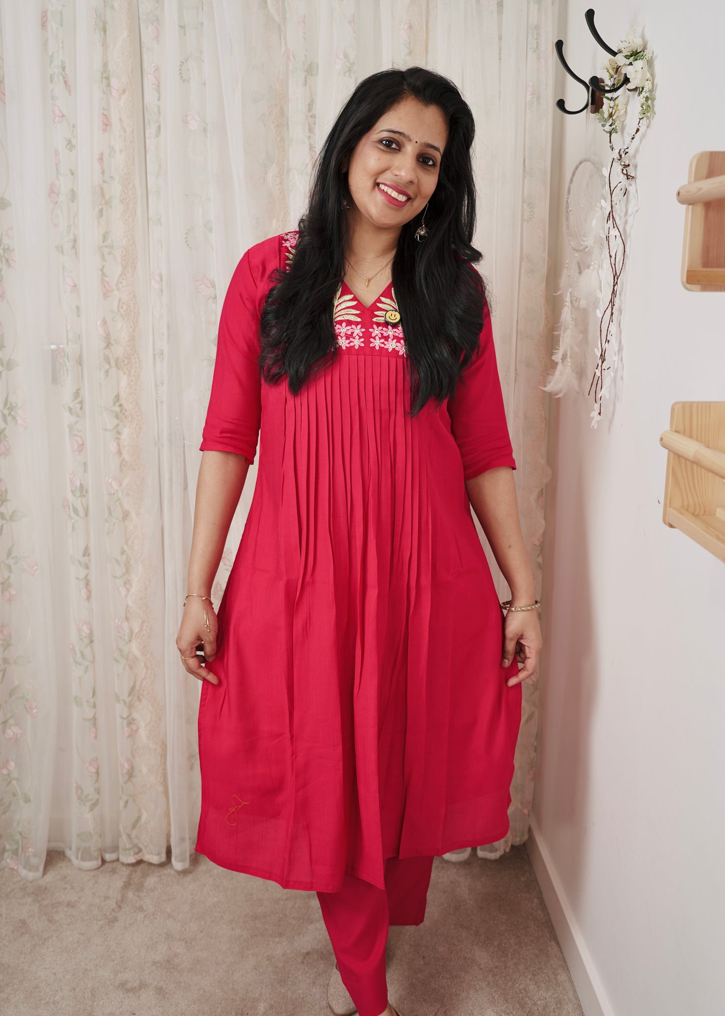 QS109 Embroided Pleated Coord Set