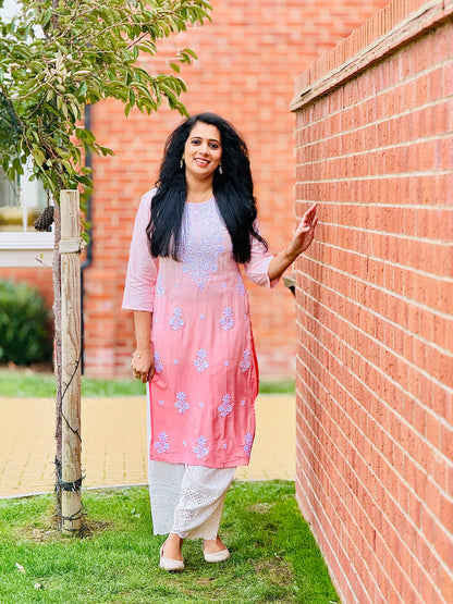 Peach Ombre Chikankari Coord Set