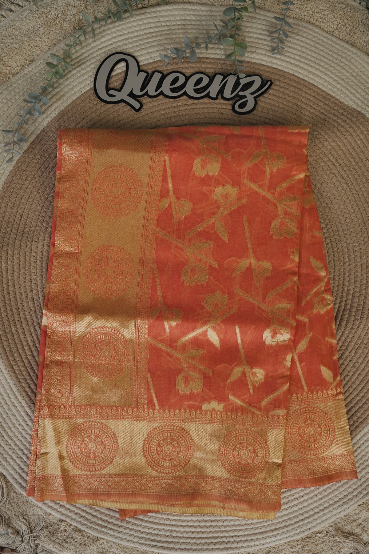 Dark Peach Maheswari  Saree