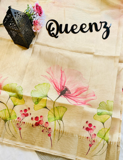 SS388- Premium Tissue Big Floral Printed Saree