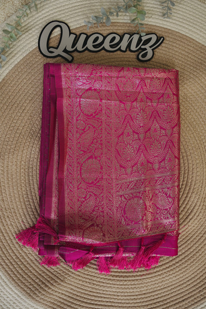 Rani Pink Semi Banarasi Silk Saree