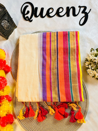 SS325 Multicolor Border Mul Cotton Saree