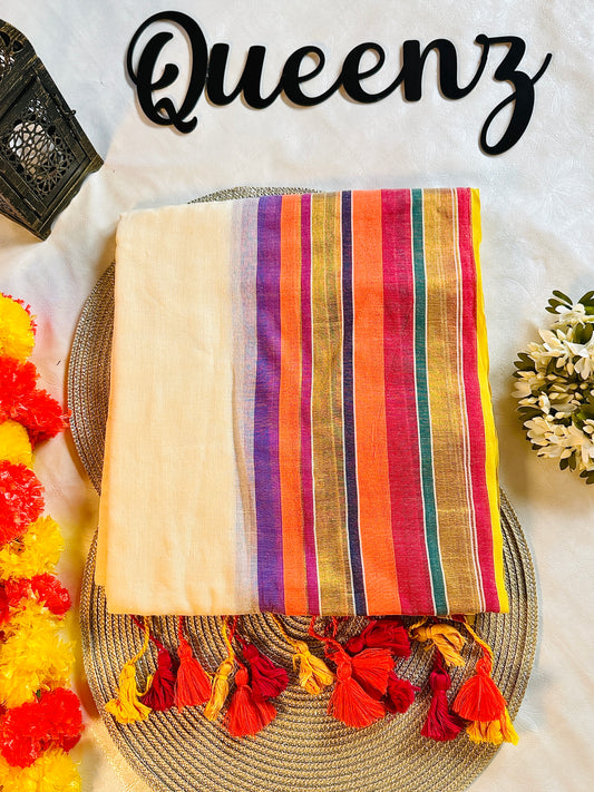 SS325 Multicolor Border Mul Cotton Saree