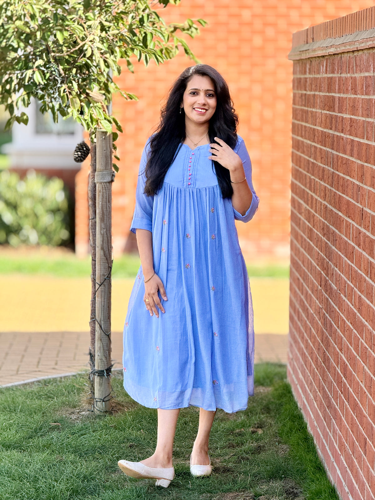 Mul Chiffon Blue Kurta – view 3 of 4