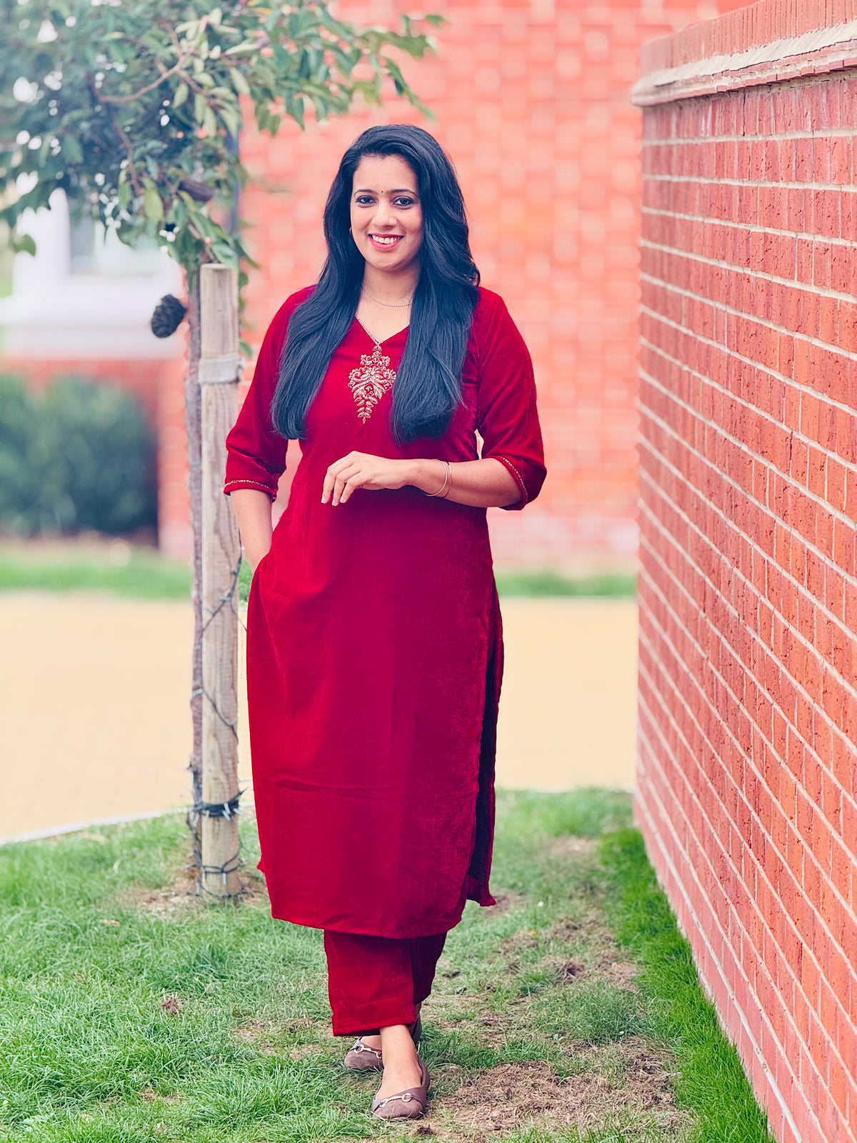 Maroon Velvet Coord Set