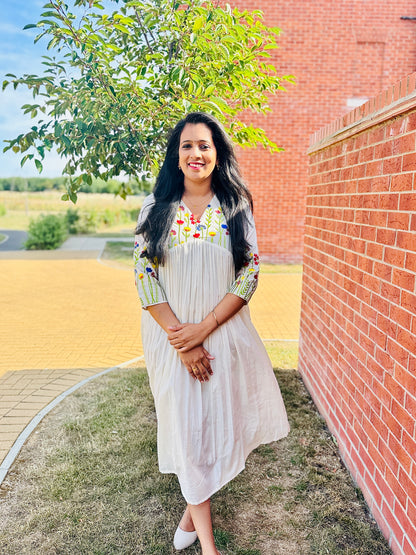 QS734- Multicolor Floral Embroidery Cotton Kurta