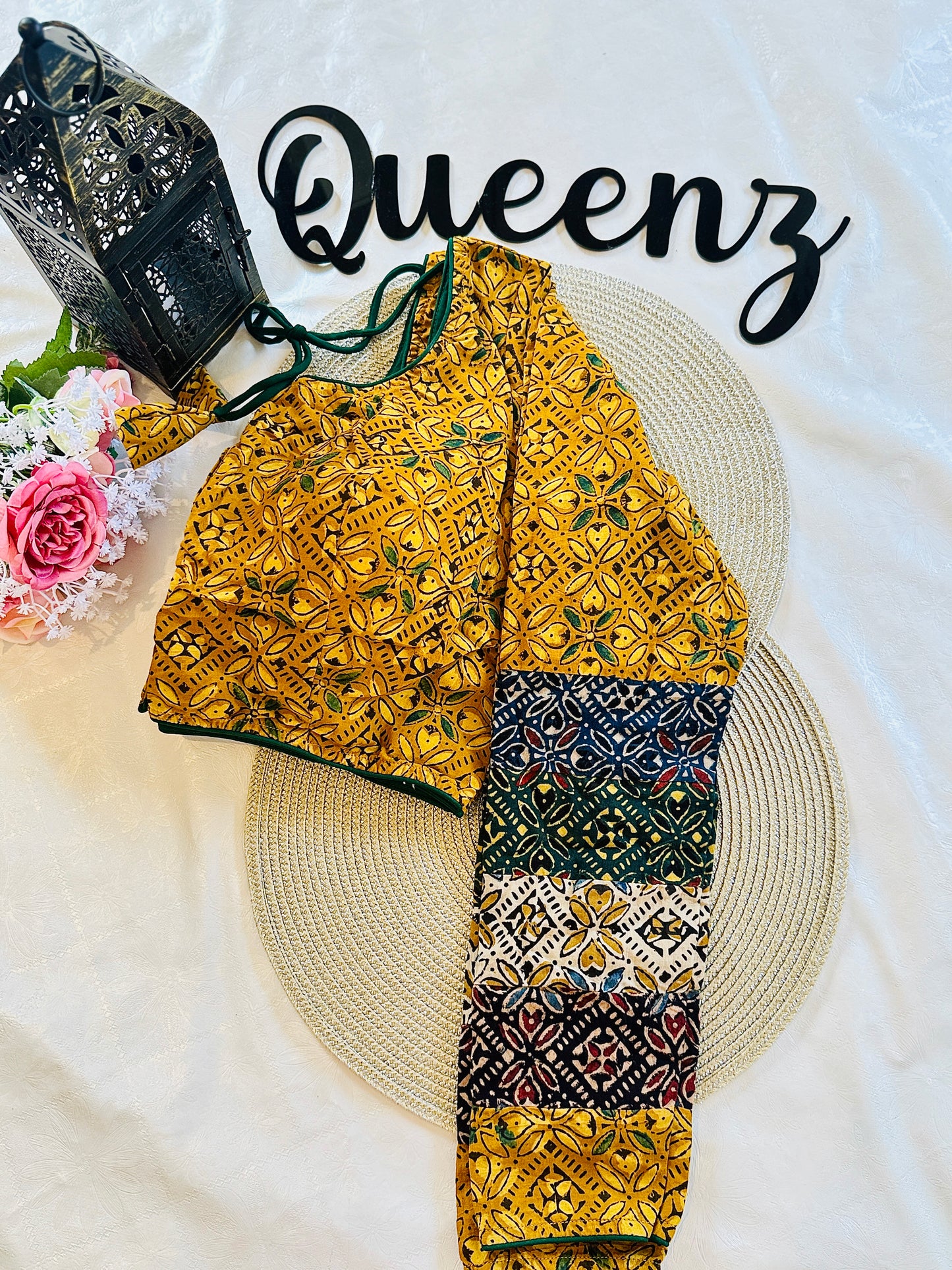 QB105 - Ajrak Patch Full Sleeves Blouse
