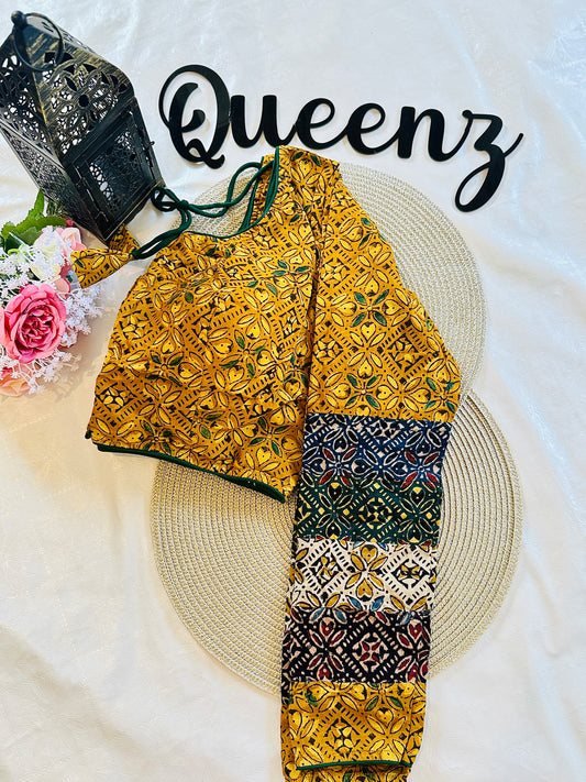 QB105 - Ajrak Patch Full Sleeves Blouse