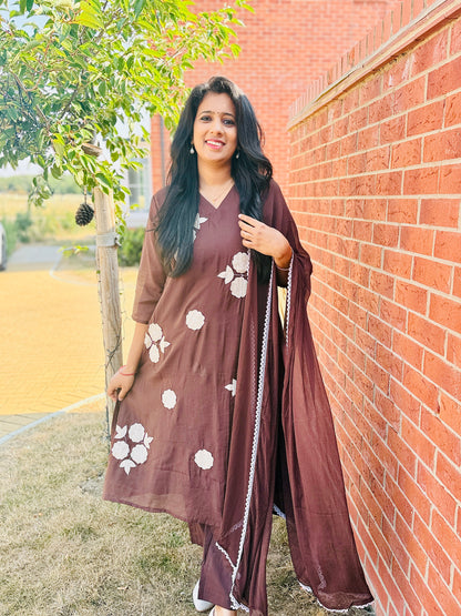 QS831-Brown Mulchanderi Anarkali Salwar Set