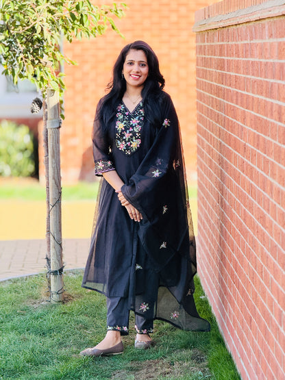 Black Mul Chanderi Panel Cut Anarkali