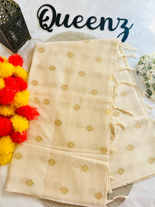 SS323 Borderless Golden Weaved Soft Cotton Saree