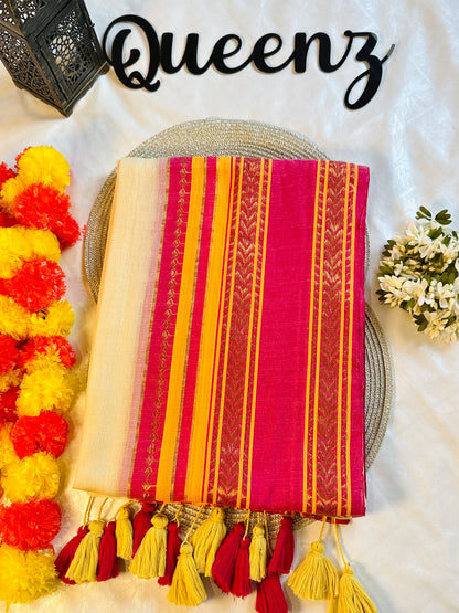 SS326 Wide Kanchi  Border Mul Cotton Saree