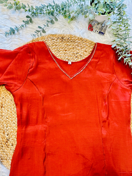 QS818-Rust Orange MulChanderi Coord Set
