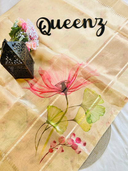 SS388- Premium Tissue Big Floral Printed Saree