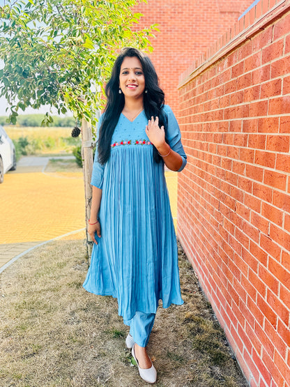 QS806- Blue Mulchanderi Coordset