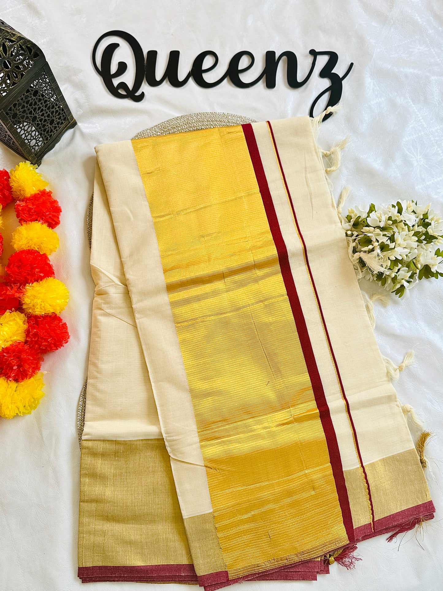 SS334-Wide Kasavu Saree - Maroon