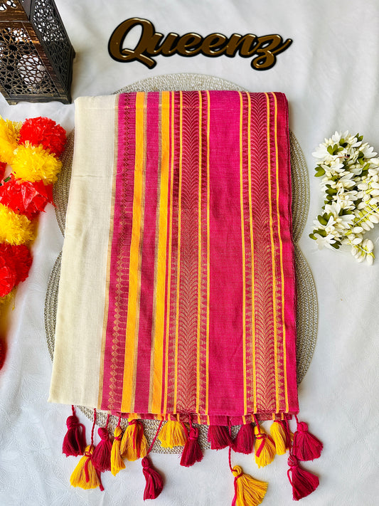 QMC028 Wide Kanchi  Border Mul Cotton Saree