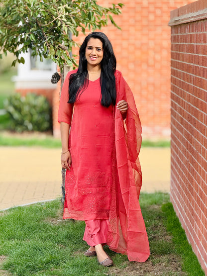 Peach Organza Salwar Party-wear Salwar