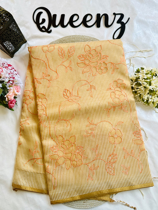 SS338- Premium Tissue Saree with applique work
