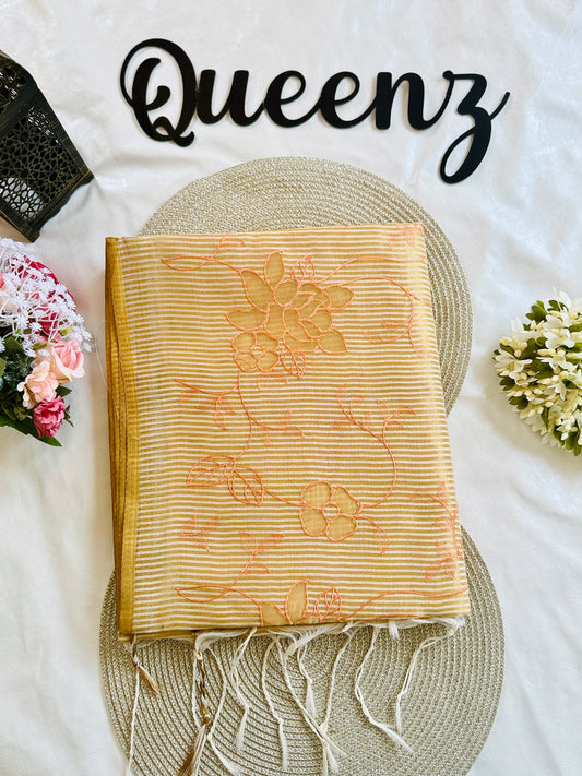 SS338- Premium Tissue Saree with applique work
