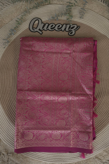 Rani Pink Semi Banarasi Silk Saree