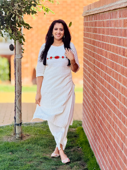 White Hacoba Slitted Kurta