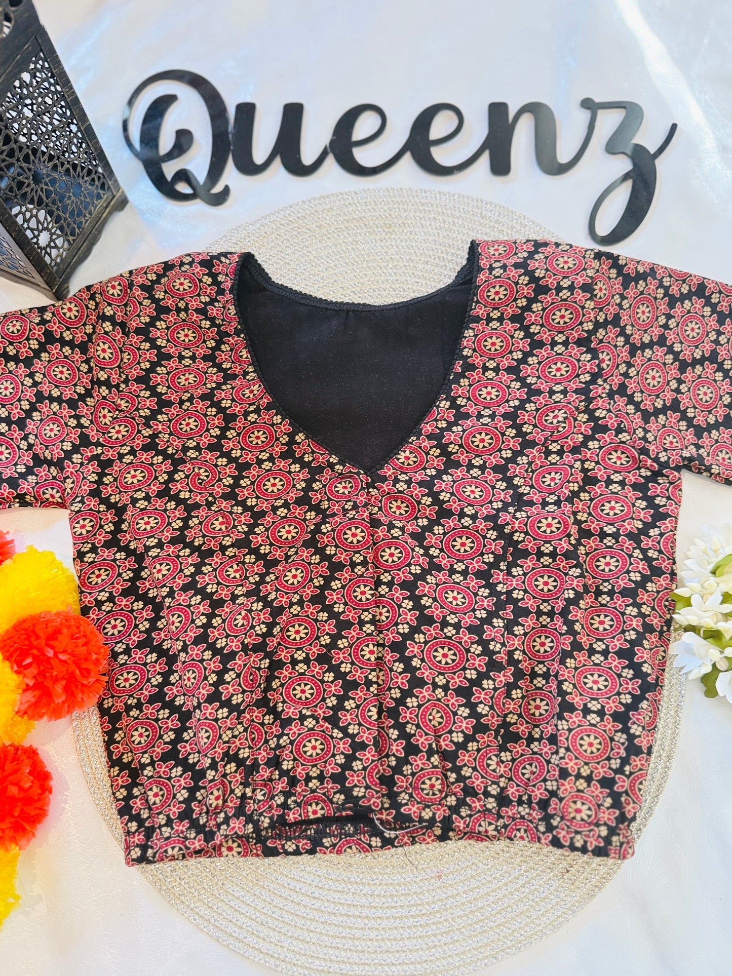 QB129- Cotton Stretchable Ajrak Blouse
