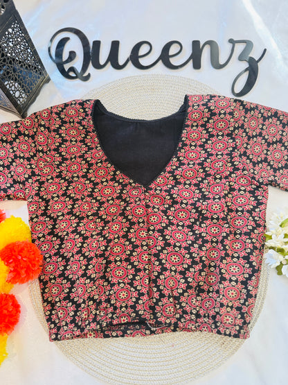 QB129- Cotton Stretchable Ajrak Blouse