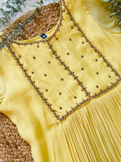 QS801 - Butter Yellow Mulchanderi Kurta