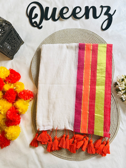 QMC005-  Multicolor Border Mul Cotton Saree