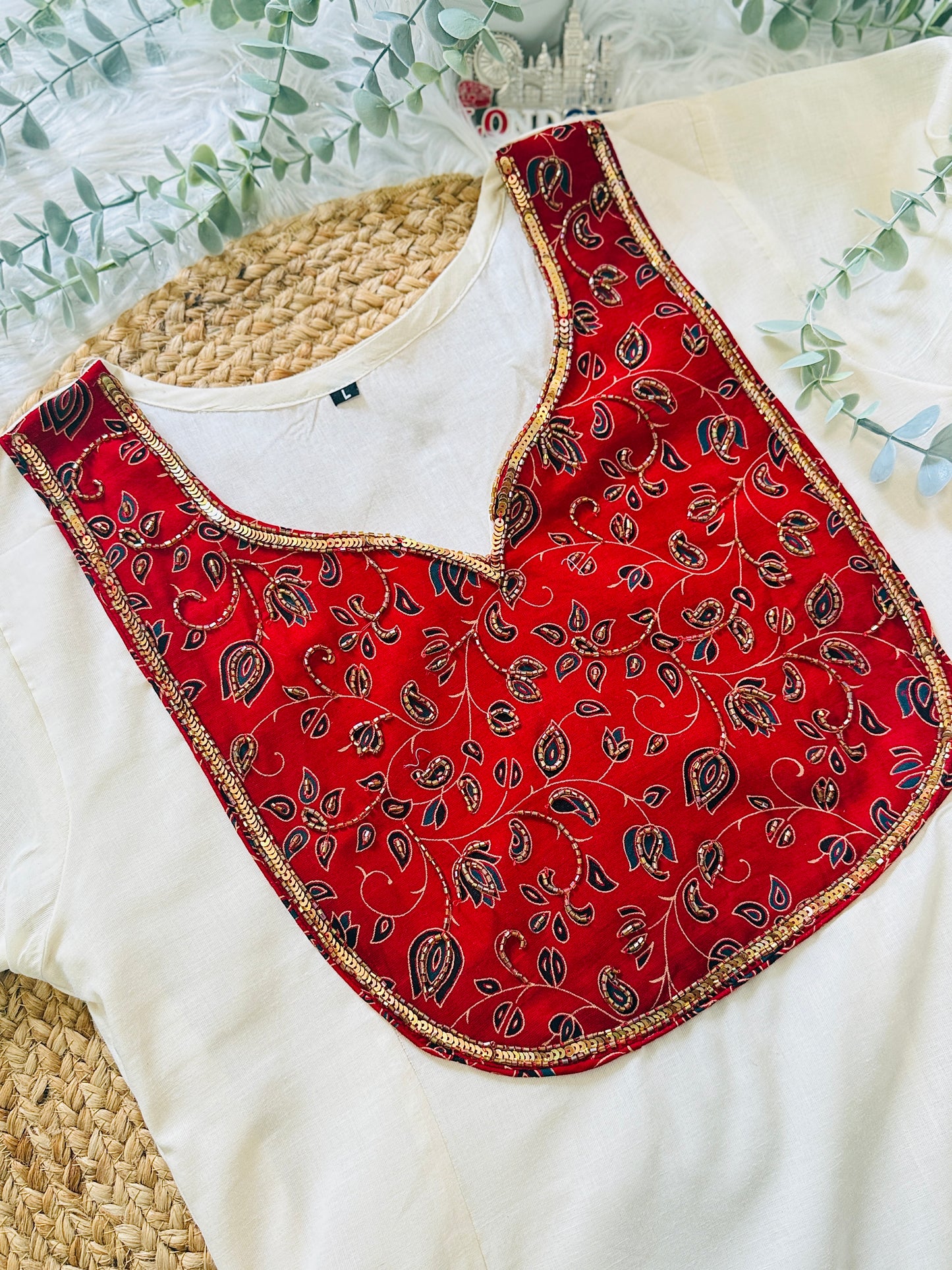 QS809- Ajrak Patch Cotton Kurta