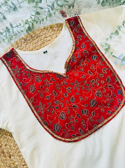 QS809- Ajrak Patch Cotton Kurta