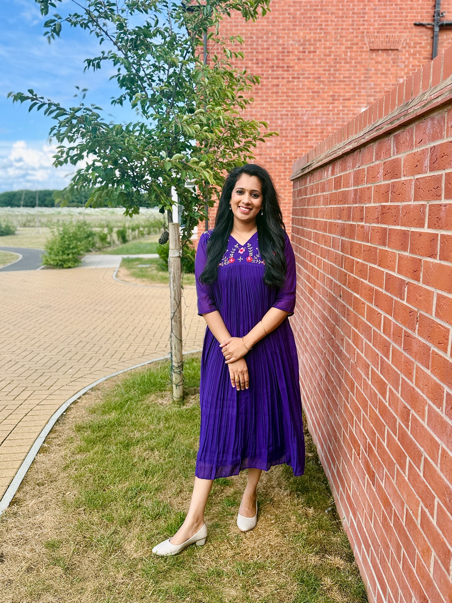 QS625-Purple Pleated Mul Chanderi Kurta