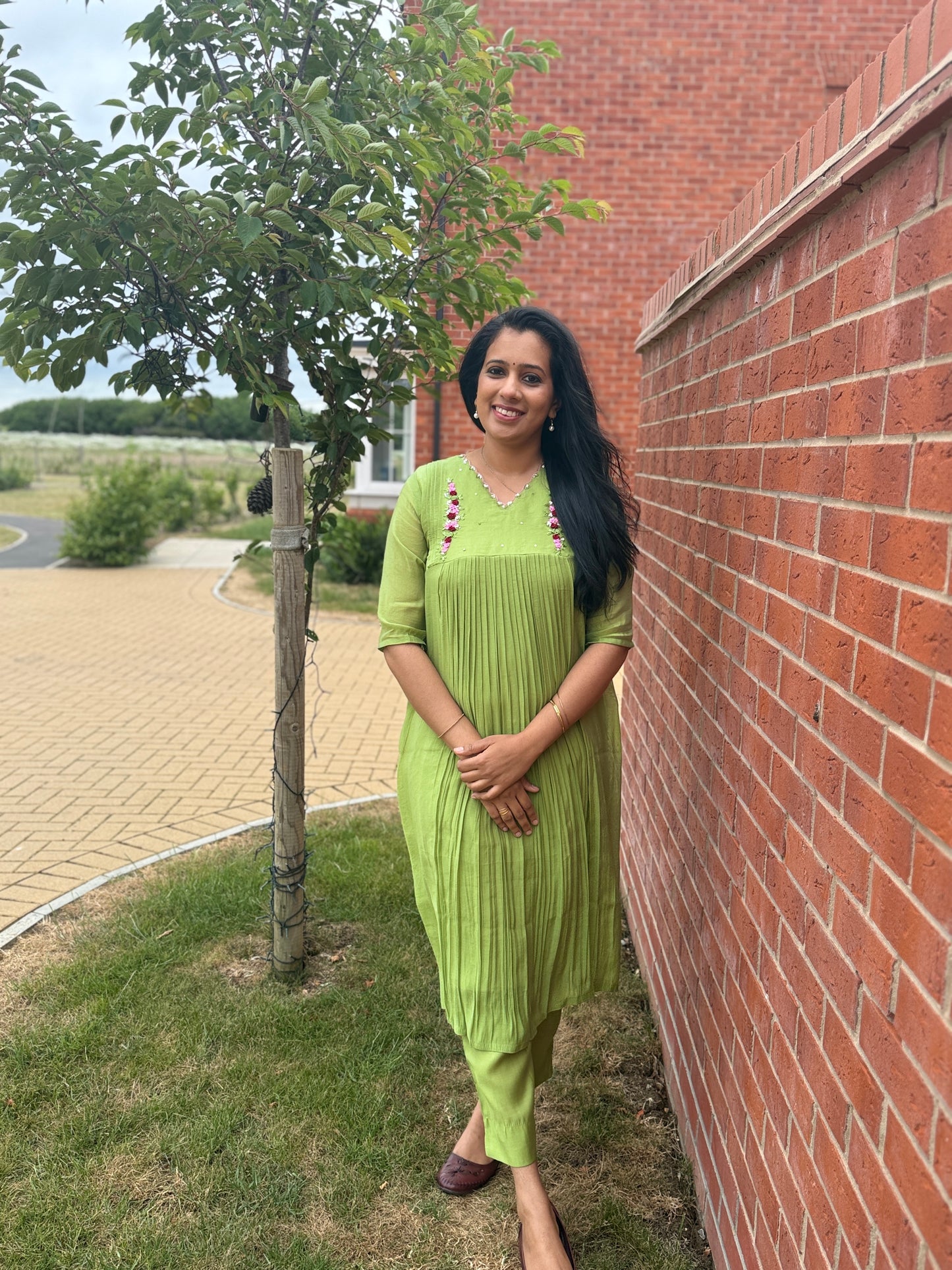 QS752- Green Mul Chanderi Coord Set