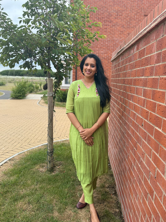 QS752- Green Mul Chanderi Coord Set