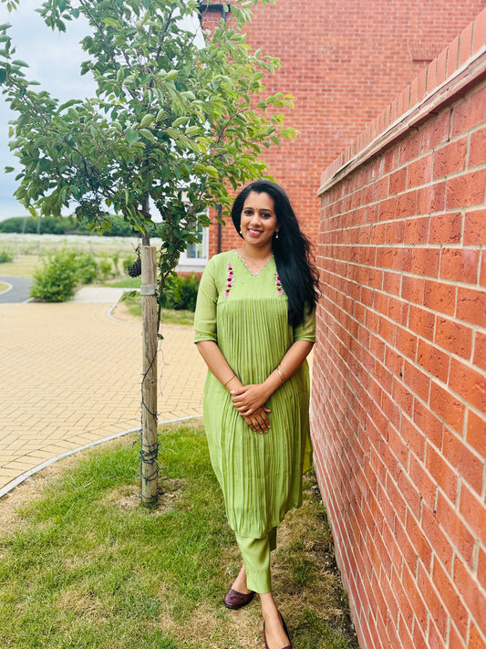 QS752- Green Mul Chanderi Coord Set