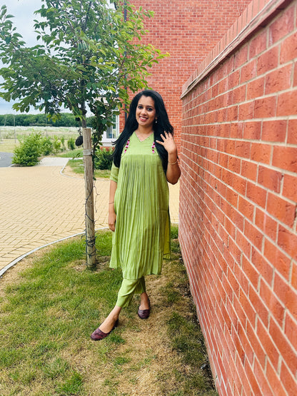 QS752- Green Mul Chanderi Coord Set