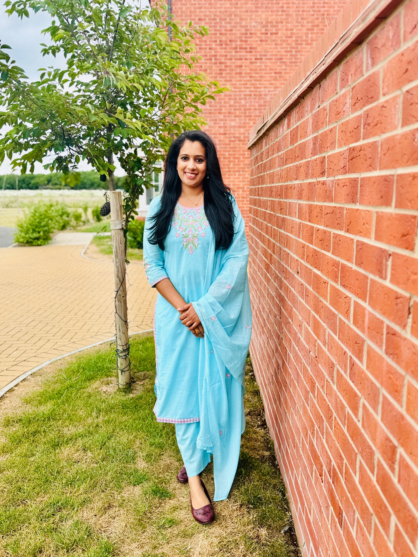 QS618-Sky Blue Mul-Cotton salwar Set