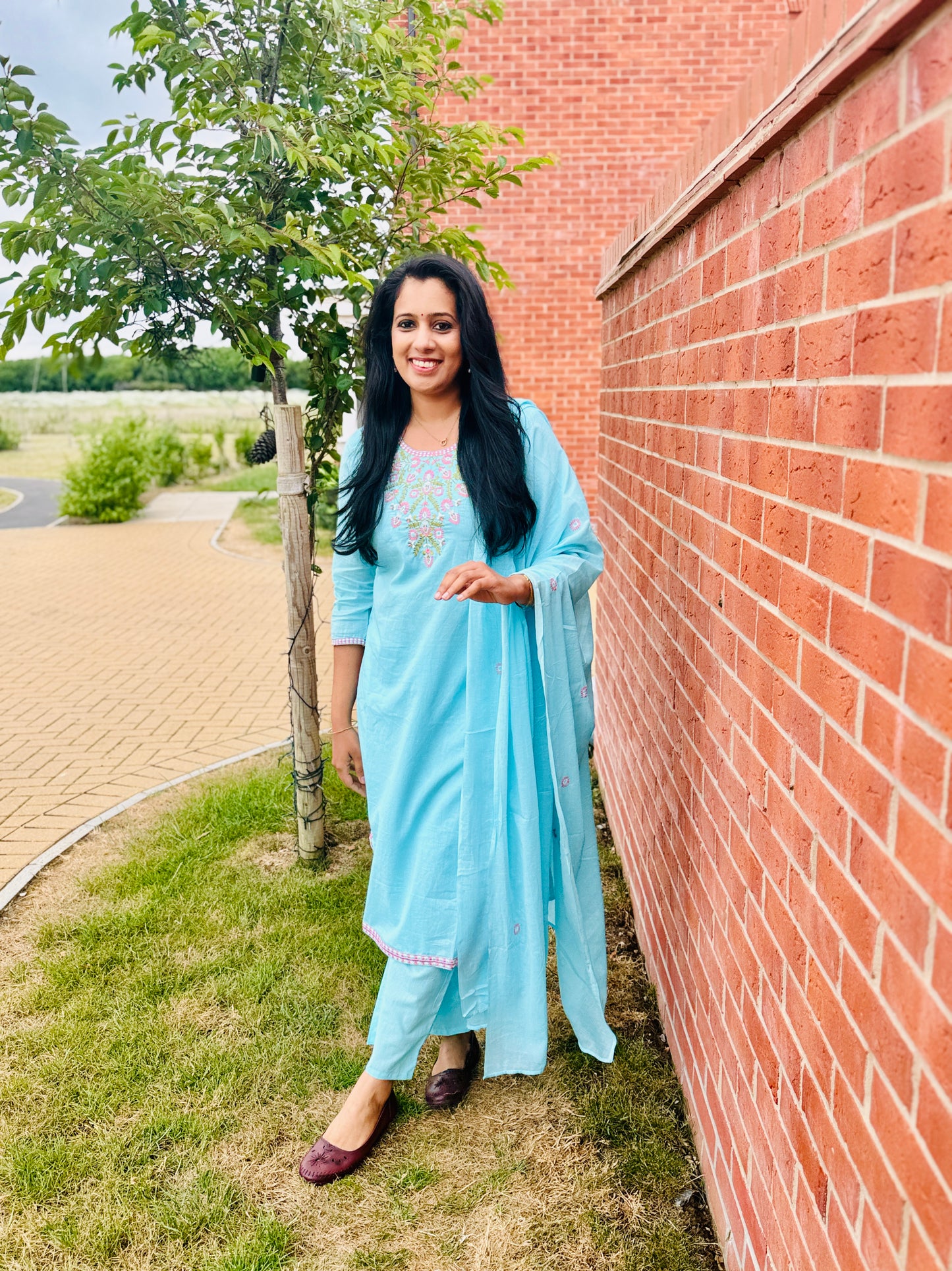 QS618-Sky Blue Mul-Cotton salwar Set