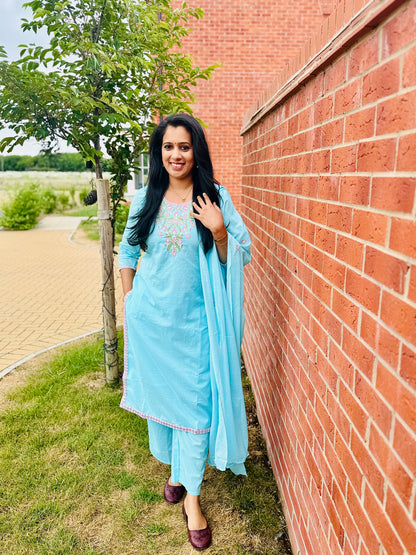 QS618-Sky Blue Mul-Cotton salwar Set