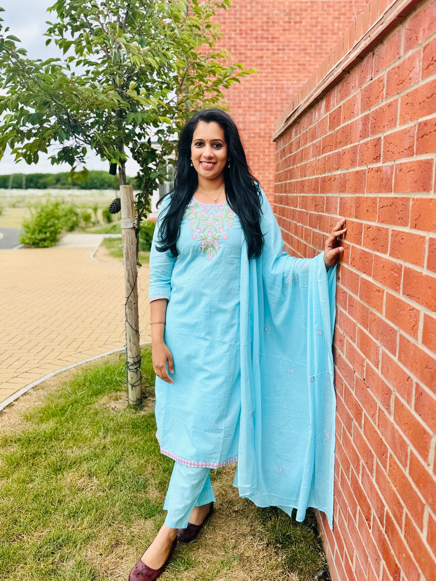 QS618-Sky Blue Mul-Cotton salwar Set