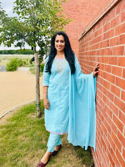 QS618-Sky Blue Mul-Cotton salwar Set