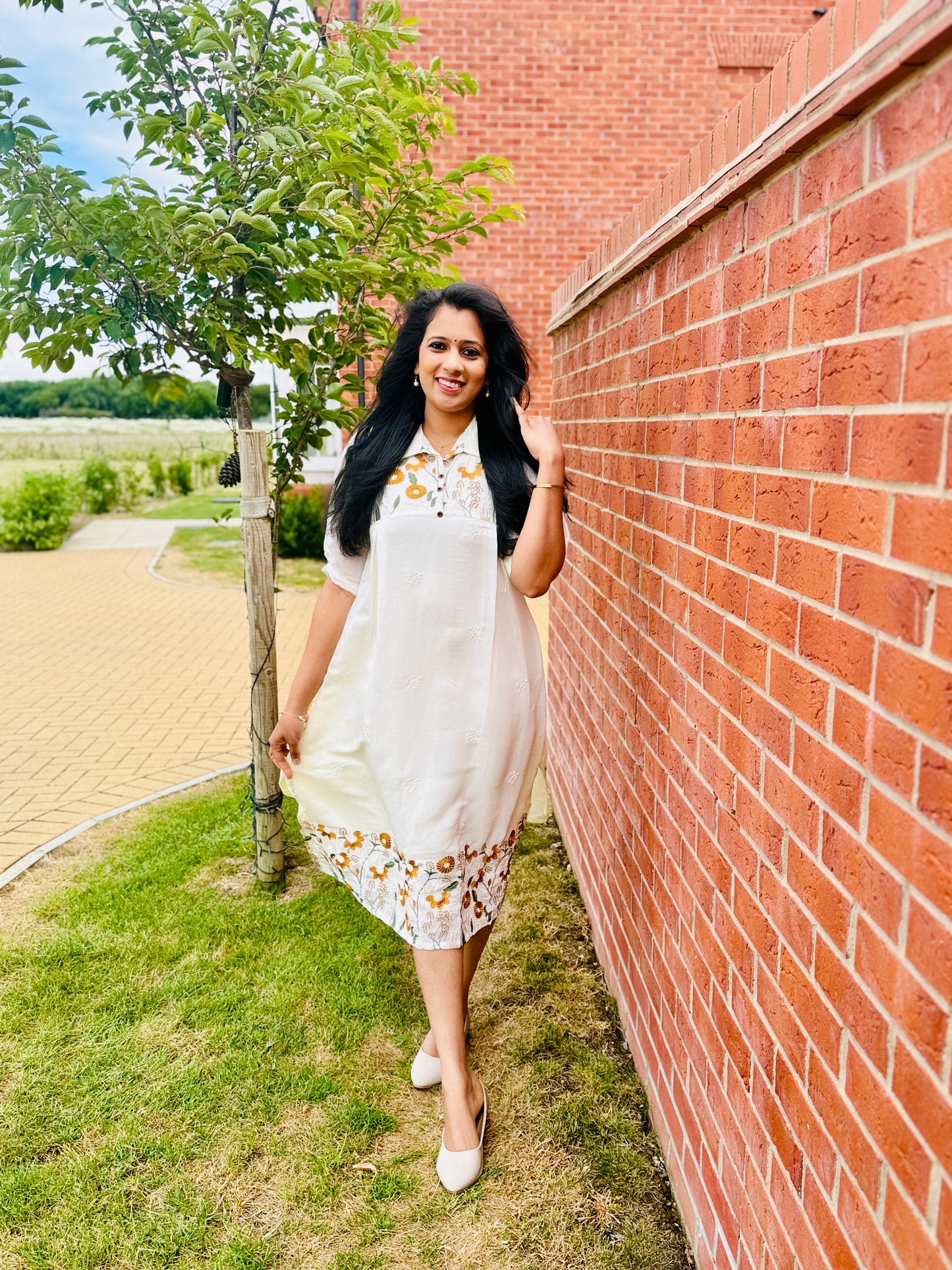 QS314-Off White Mul Chanderi Frock Kurta