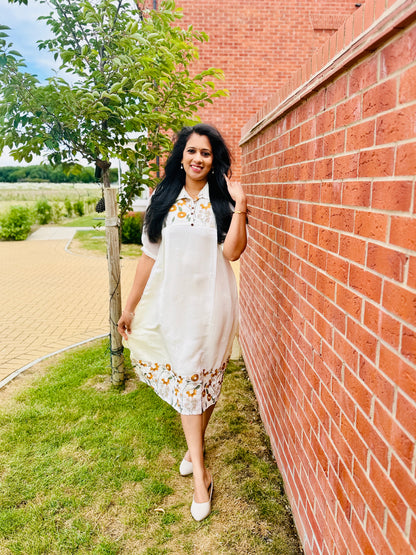 QS314-Off White Mul Chanderi Frock Kurta